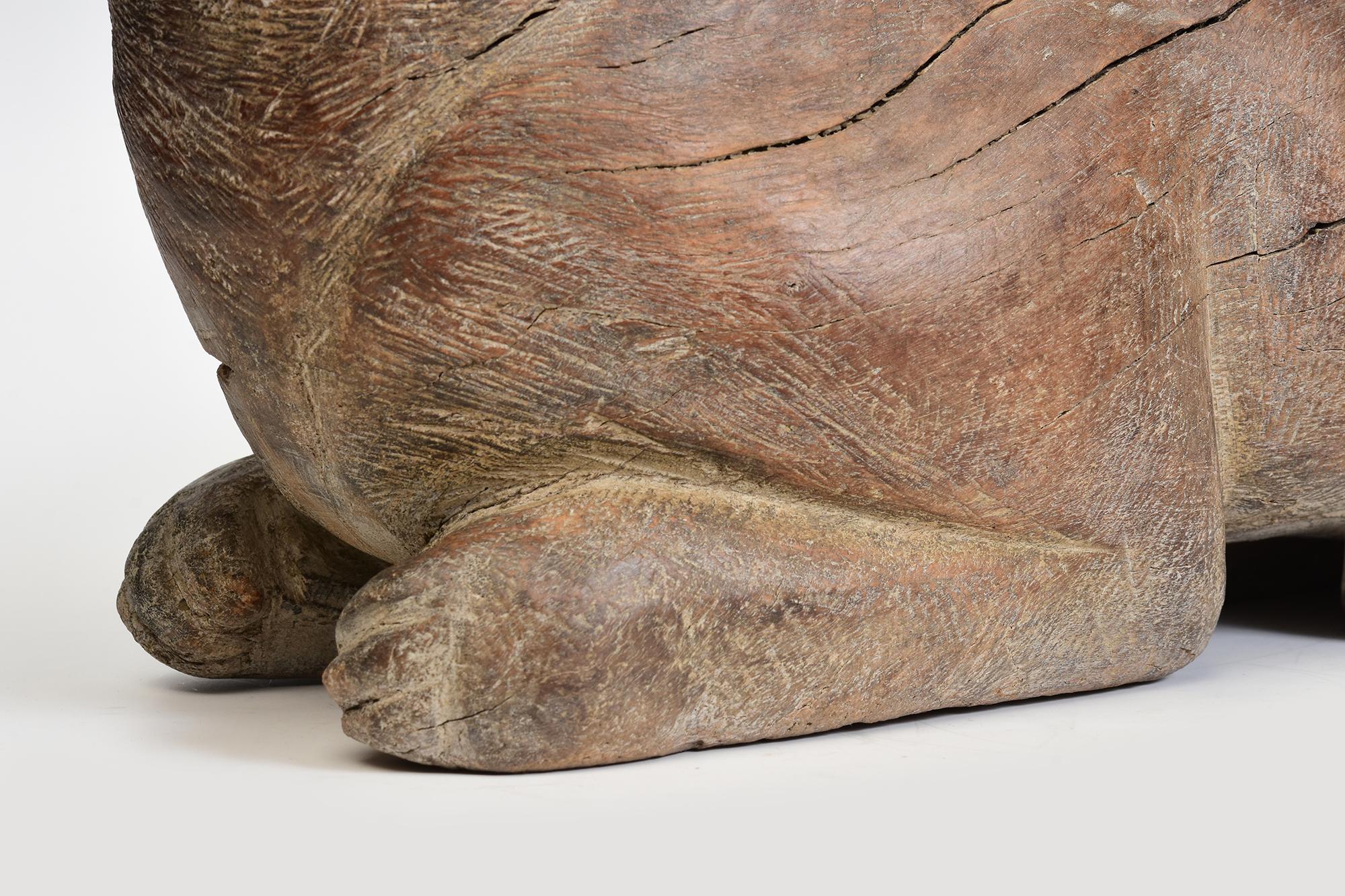 Hand-Carved 19th Century, Antique Thai Wooden Animal Rabbit For Sale