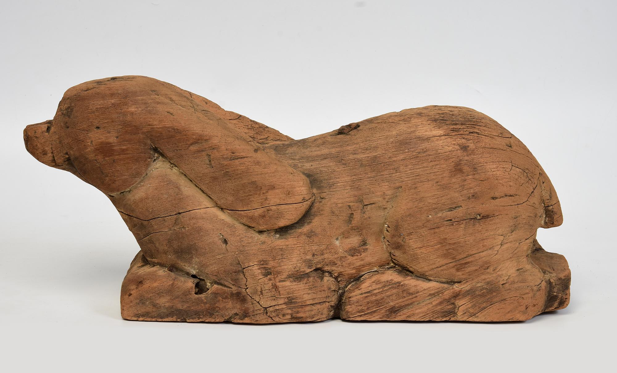 Hand-Carved 19th Century, Antique Thai Wooden Animal Rabbit For Sale