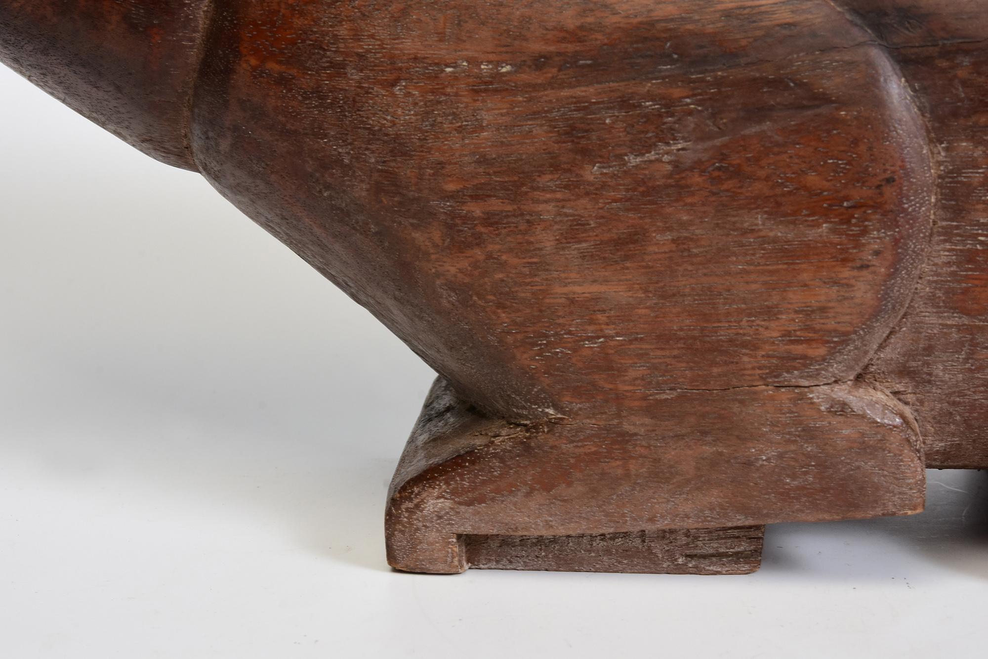 19th Century, Antique Thai Wooden Animal Rabbit In Good Condition For Sale In Sampantawong, TH