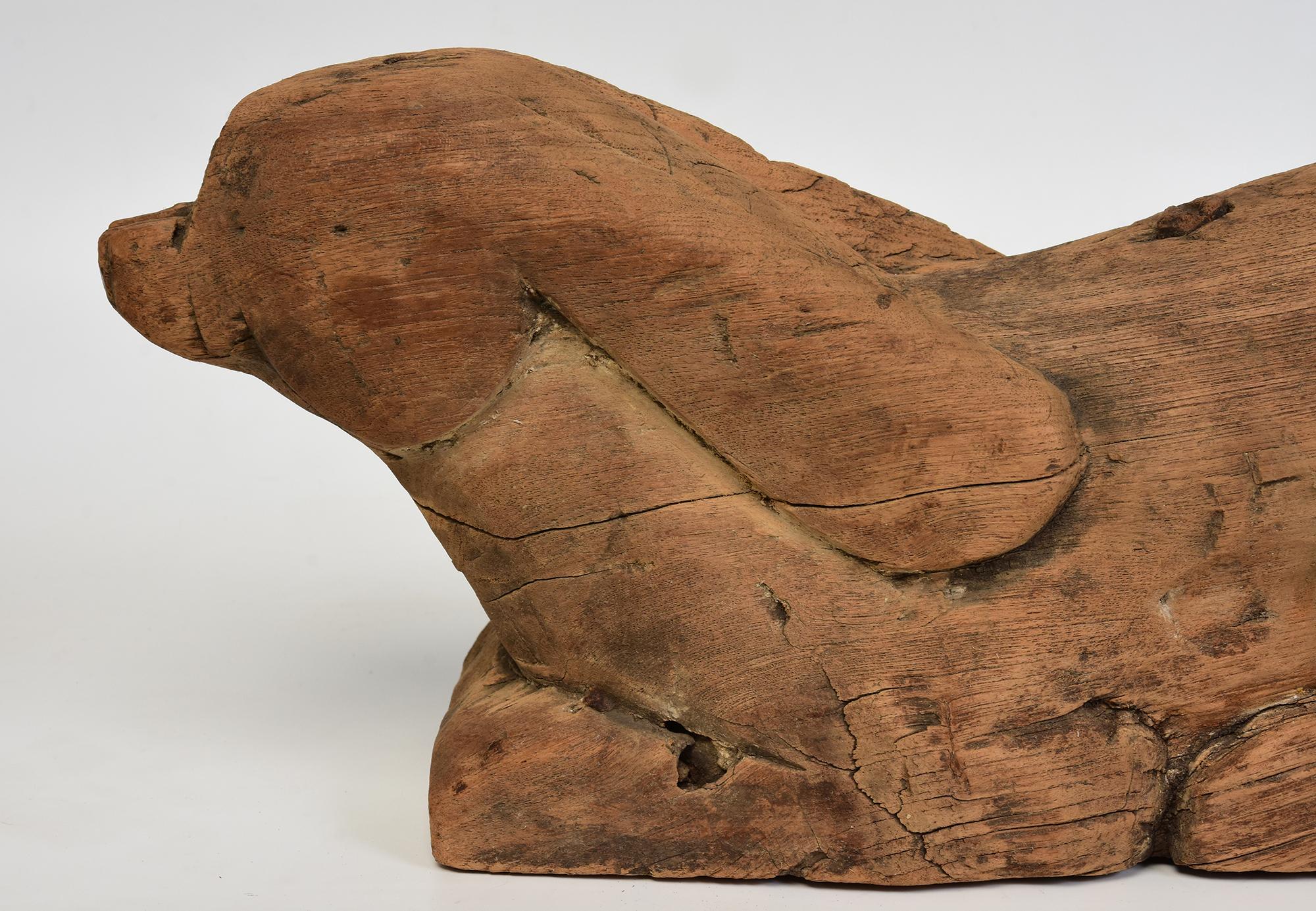 19th Century, Antique Thai Wooden Animal Rabbit In Good Condition For Sale In Sampantawong, TH