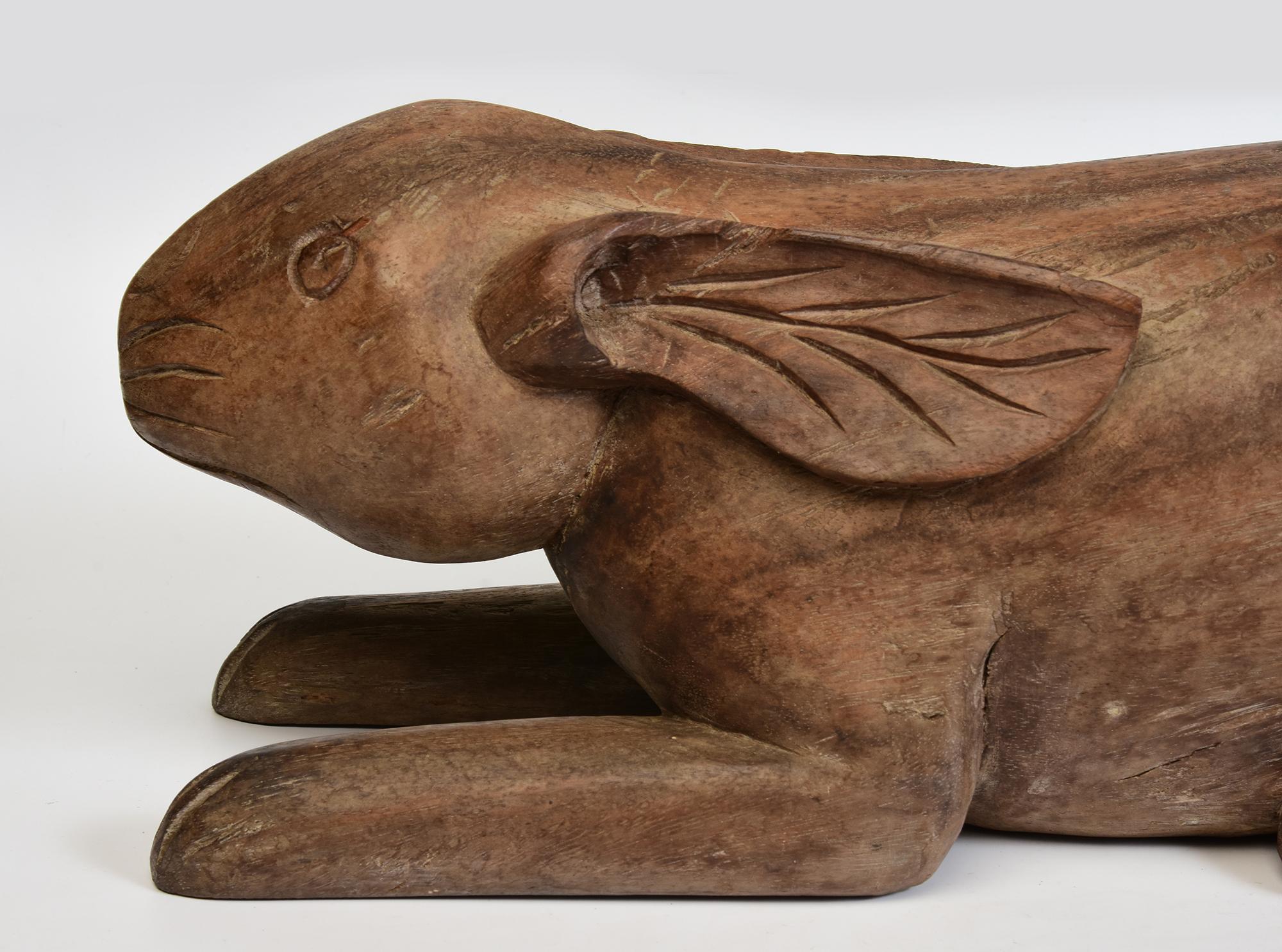 19th Century, Antique Thai Wooden Animal Rabbit For Sale 1