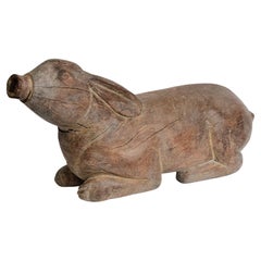 19th Century, Antique Thai Wooden Animal Rabbit
