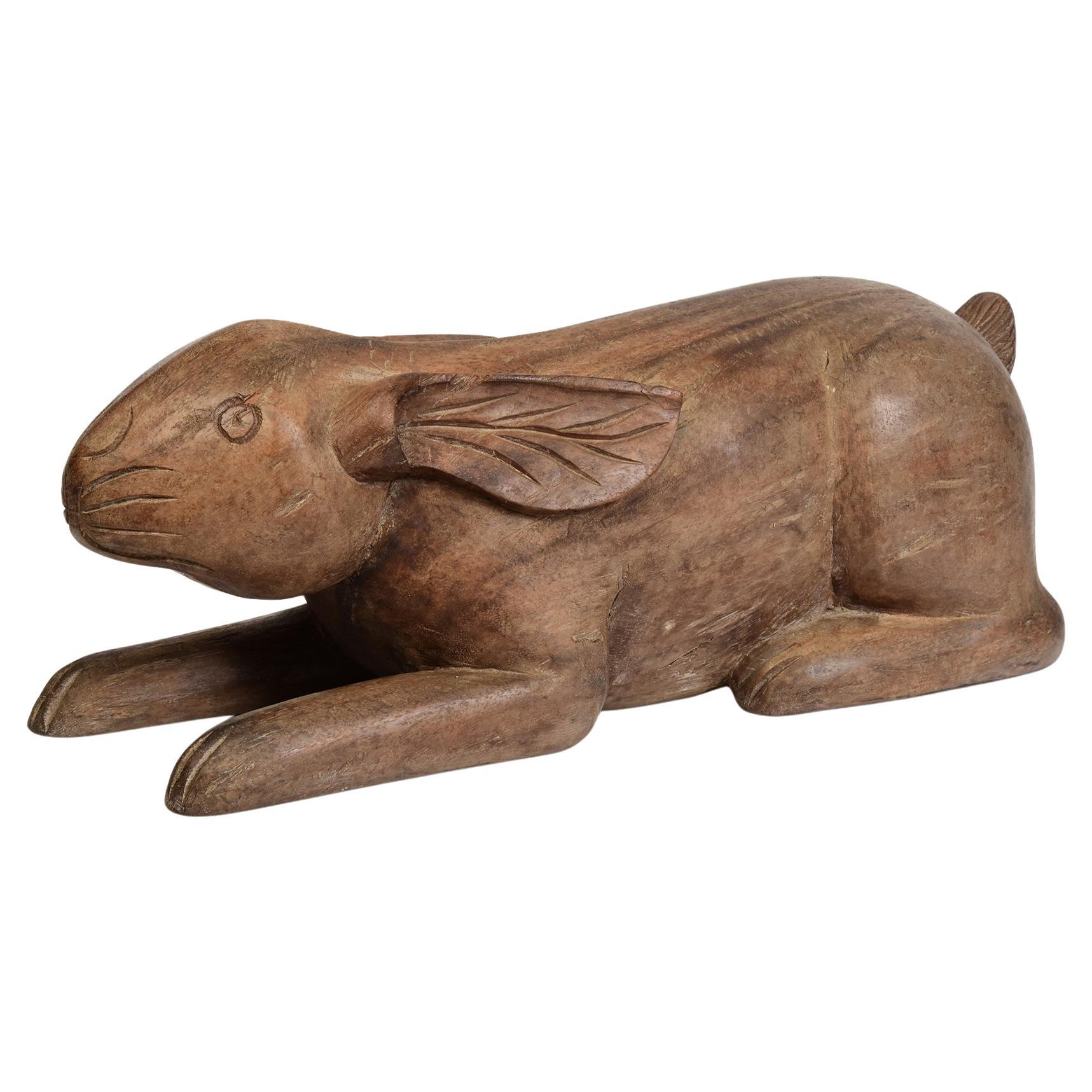 19th Century, Antique Thai Wooden Animal Rabbit