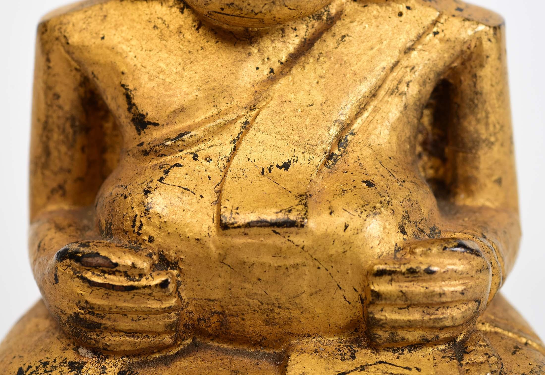 Hand-Carved 19th Century, Antique Thai Wooden Happy Buddha