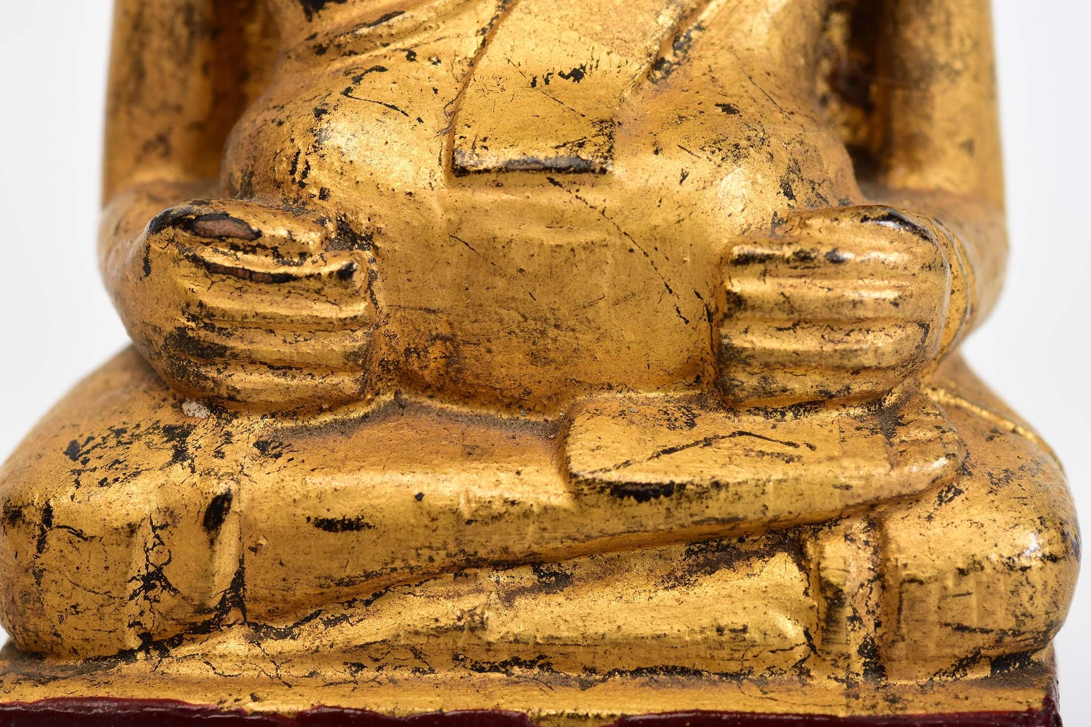 19th Century, Antique Thai Wooden Happy Buddha In Good Condition In Sampantawong, TH