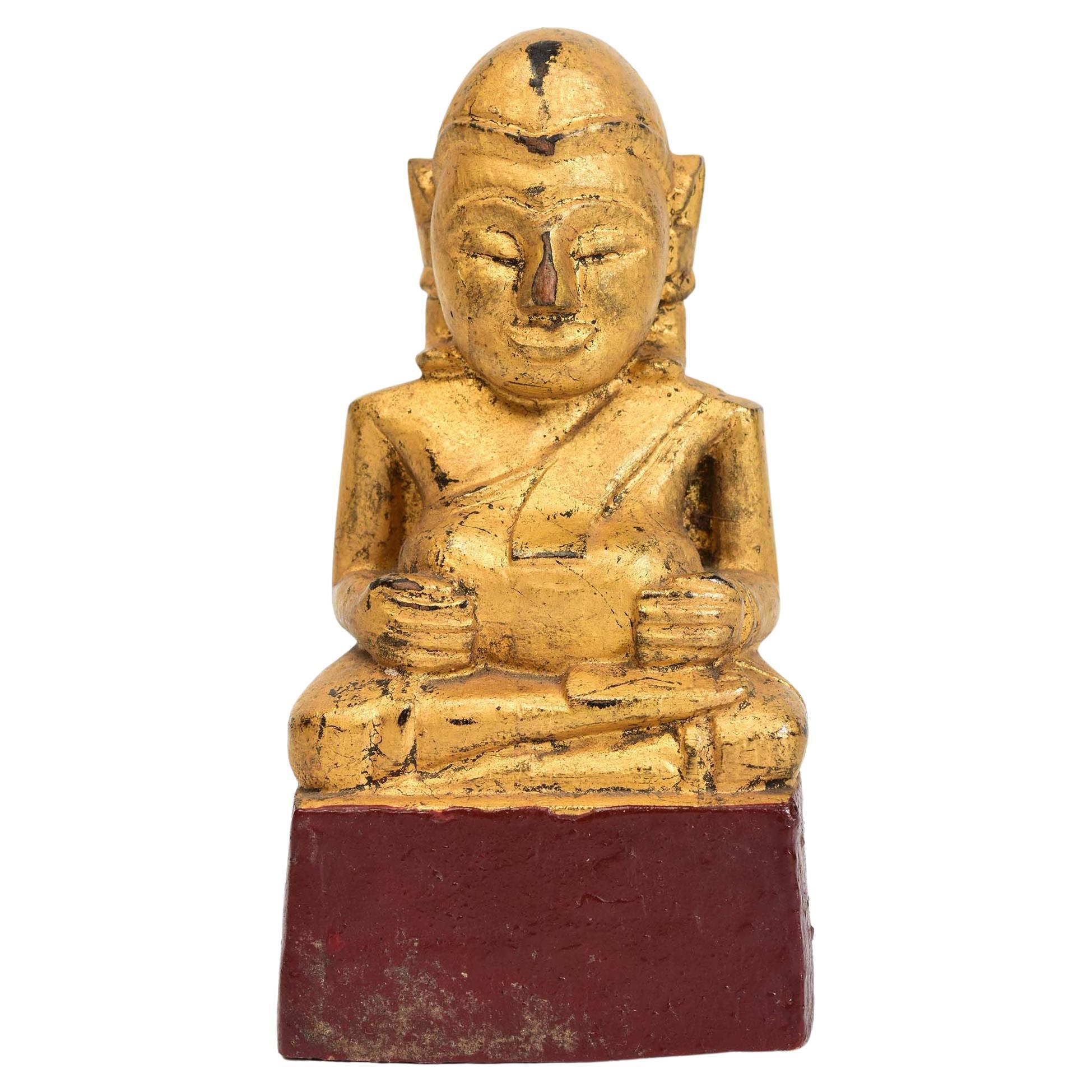 19th Century, Antique Thai Wooden Happy Buddha