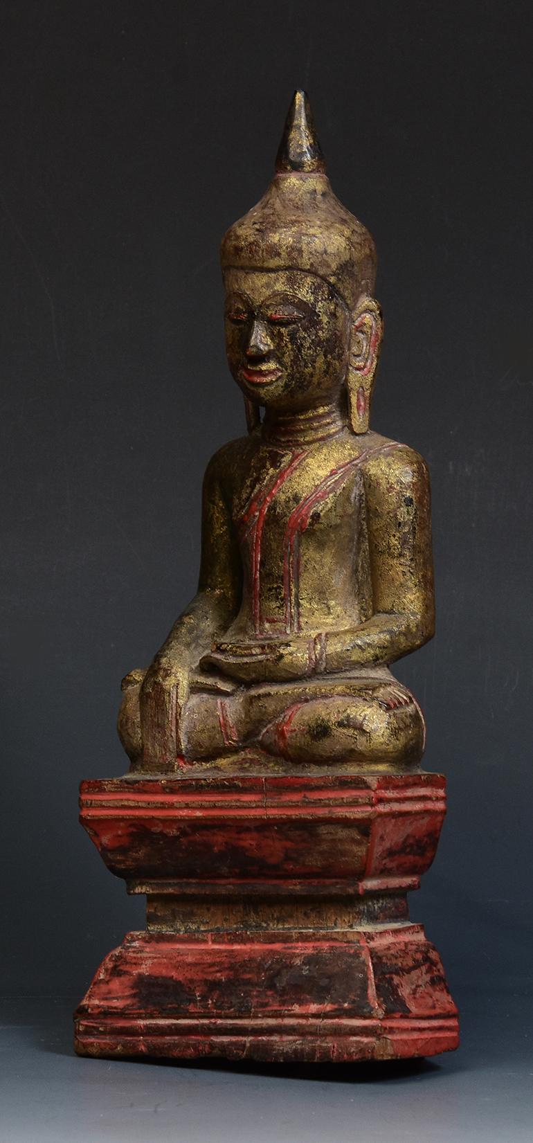 19th Century, Antique Thai Wooden Seated Buddha 3
