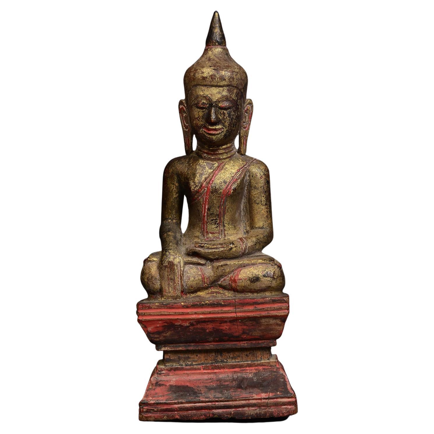 19th Century, Antique Thai Wooden Seated Buddha