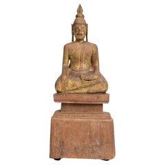 19th Century, Antique Thai Wooden Seated Buddha