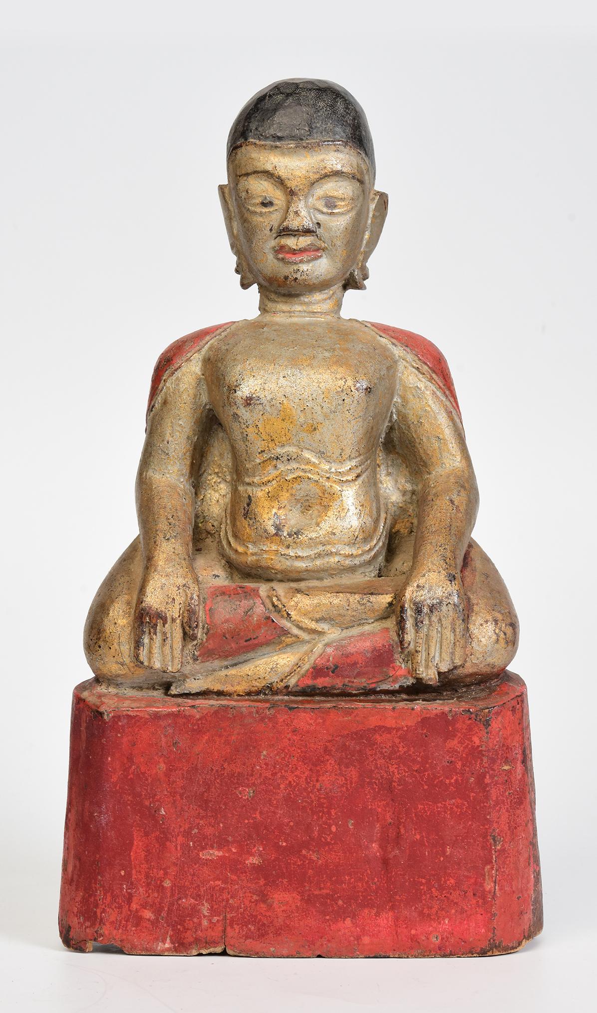 XIXe siècle, Antiquité thaïlandaise, Bouddha heureux assis en bois en vente 6