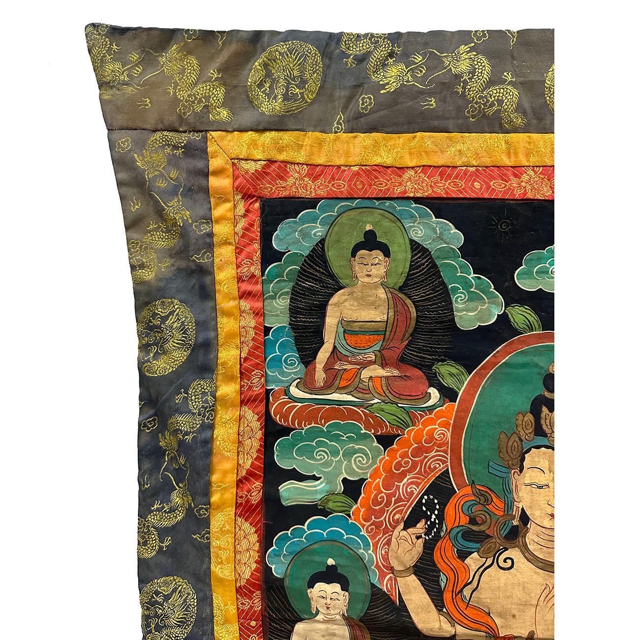 Chinese Export 19th Century Antique Tibetan Hand Painted Buddhist Thangka For Sale