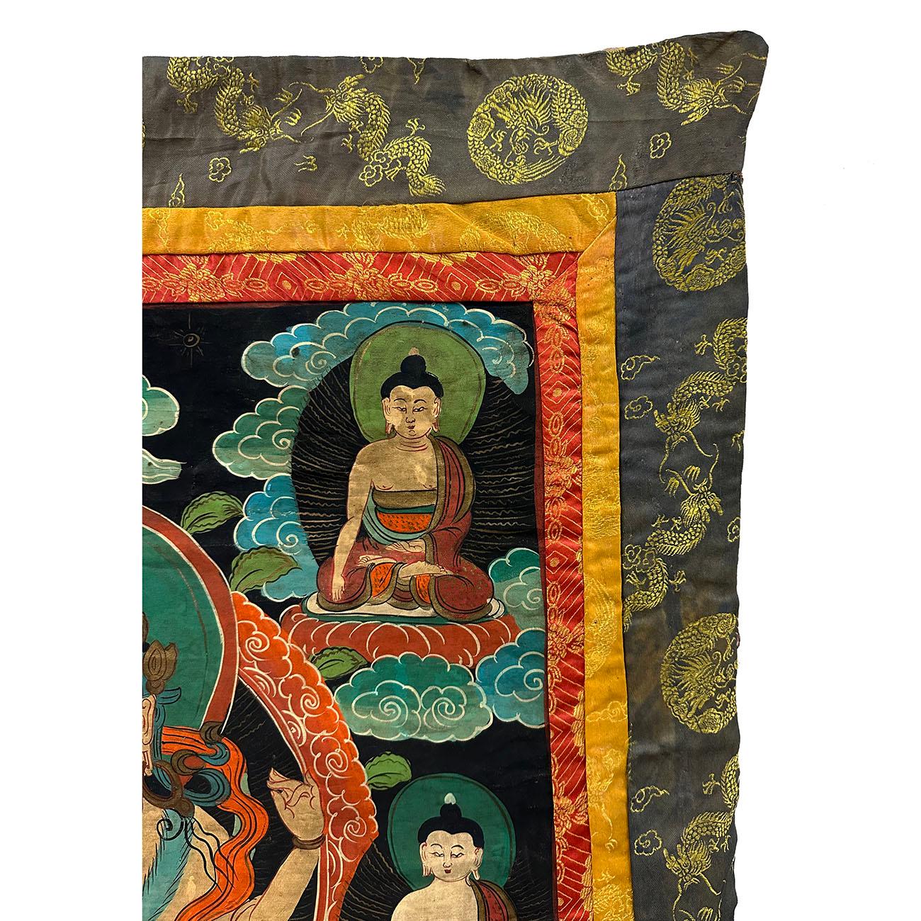 Chinese 19th Century Antique Tibetan Hand Painted Buddhist Thangka For Sale