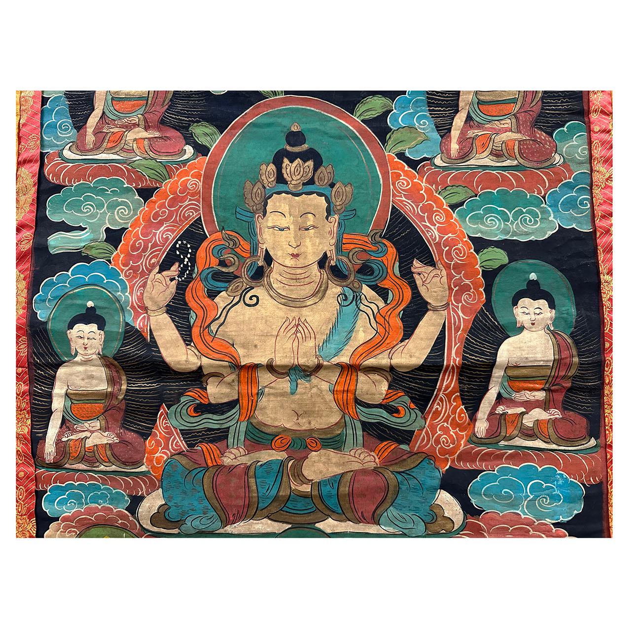 Hand-Painted 19th Century Antique Tibetan Hand Painted Buddhist Thangka For Sale