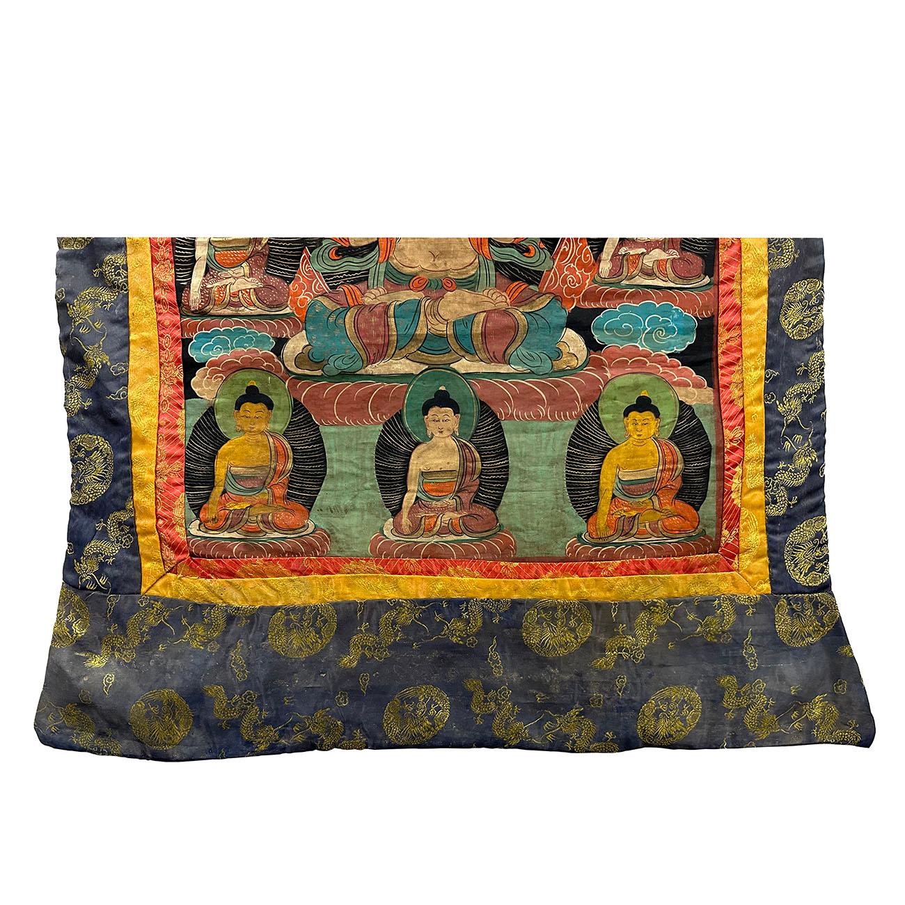 19th Century Antique Tibetan Hand Painted Buddhist Thangka In Good Condition For Sale In Pomona, CA