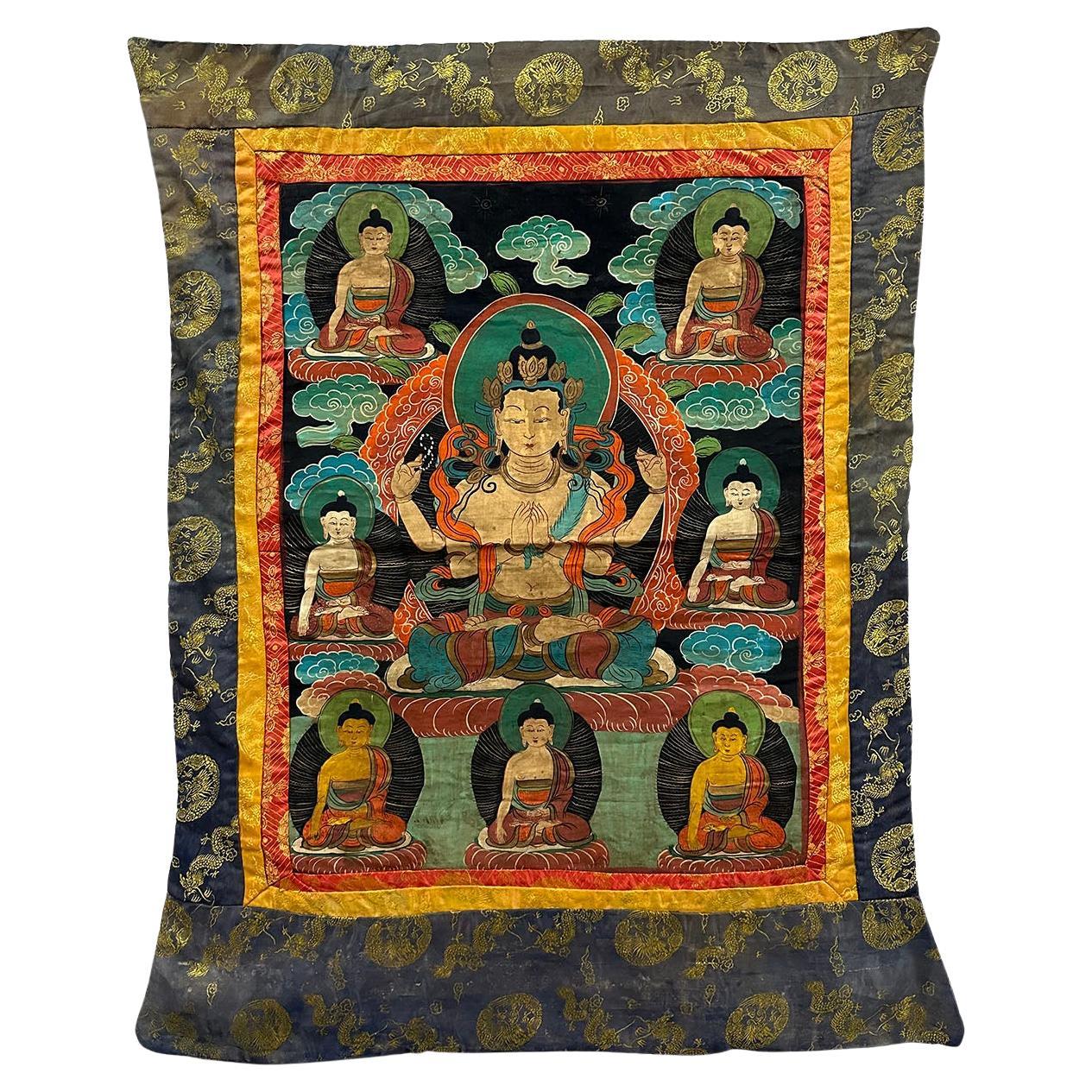 Antike tibetische, handbemalte, buddhistische Thronsessel aus dem 19. Jahrhundert
