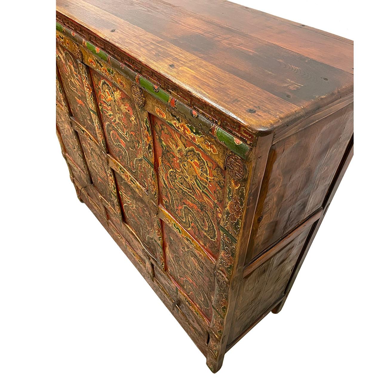 19th Century Antique Tibetan Hand Painted Credenza Storage Cabinet 4