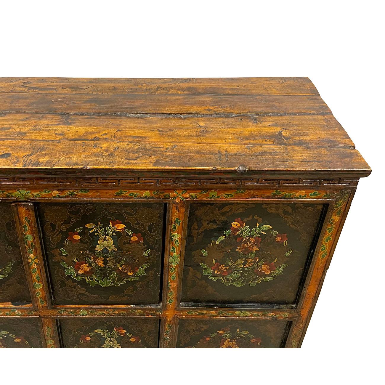 19th Century Antique Tibetan Hand Painted Tall Credenza Storage Cabinet For Sale 3