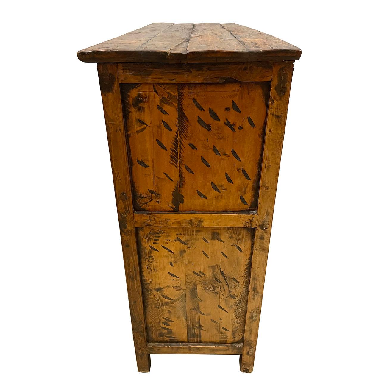 19th Century Antique Tibetan Hand Painted Tall Credenza Storage Cabinet For Sale 4