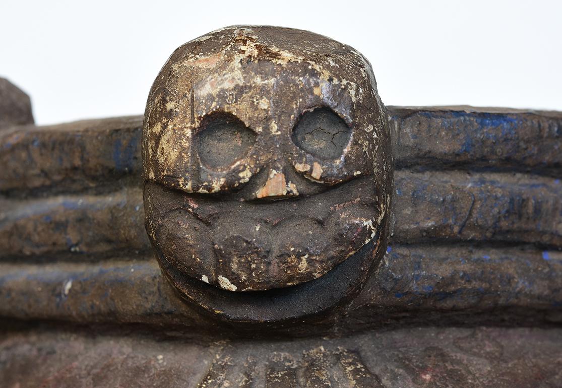 Hand-Carved 19th Century, Antique Tibetan Wooden Buddhist Mahakala Mask with Stand For Sale