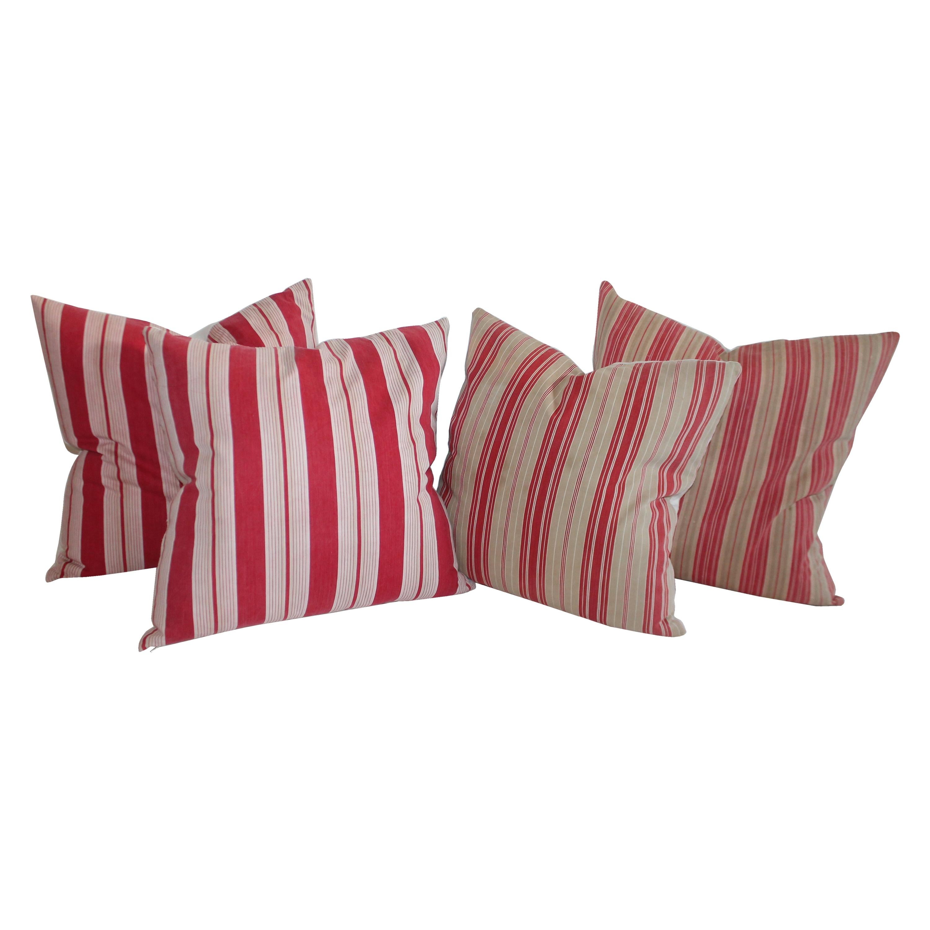 19th Century Antique Ticking Pillows / Two Pairs