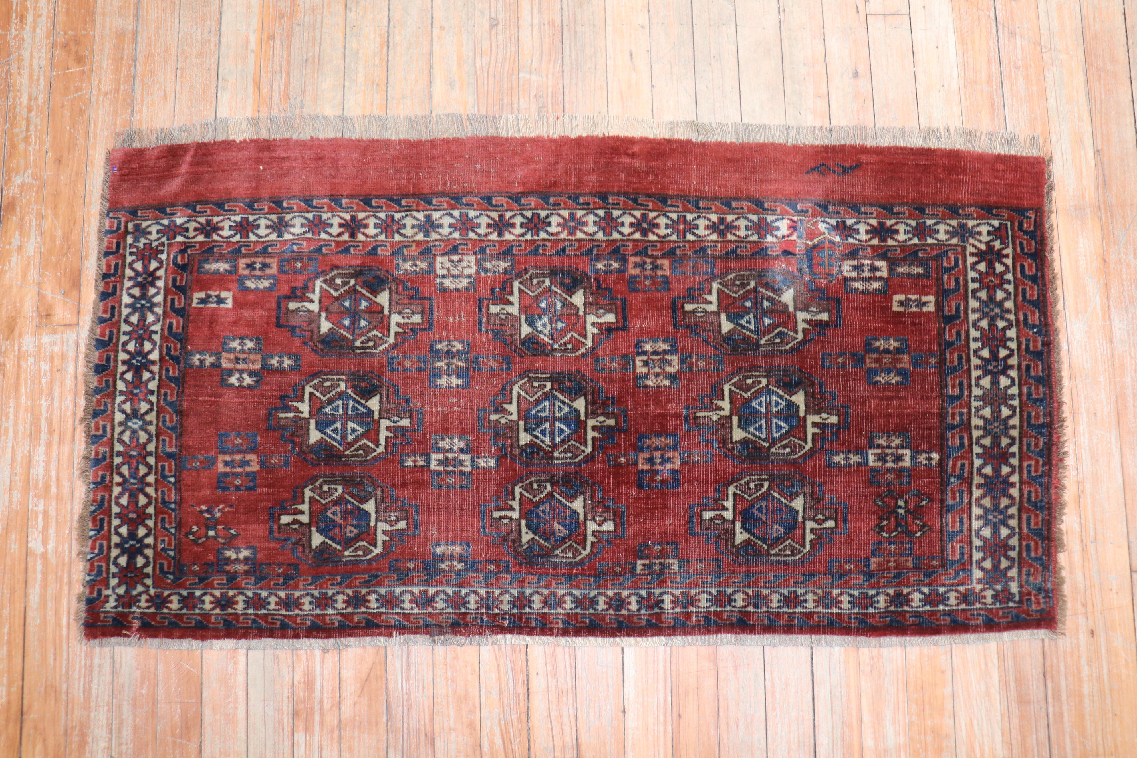 Authentic mid 19th century Turkeman rug

Measures: 24'' x 48''.