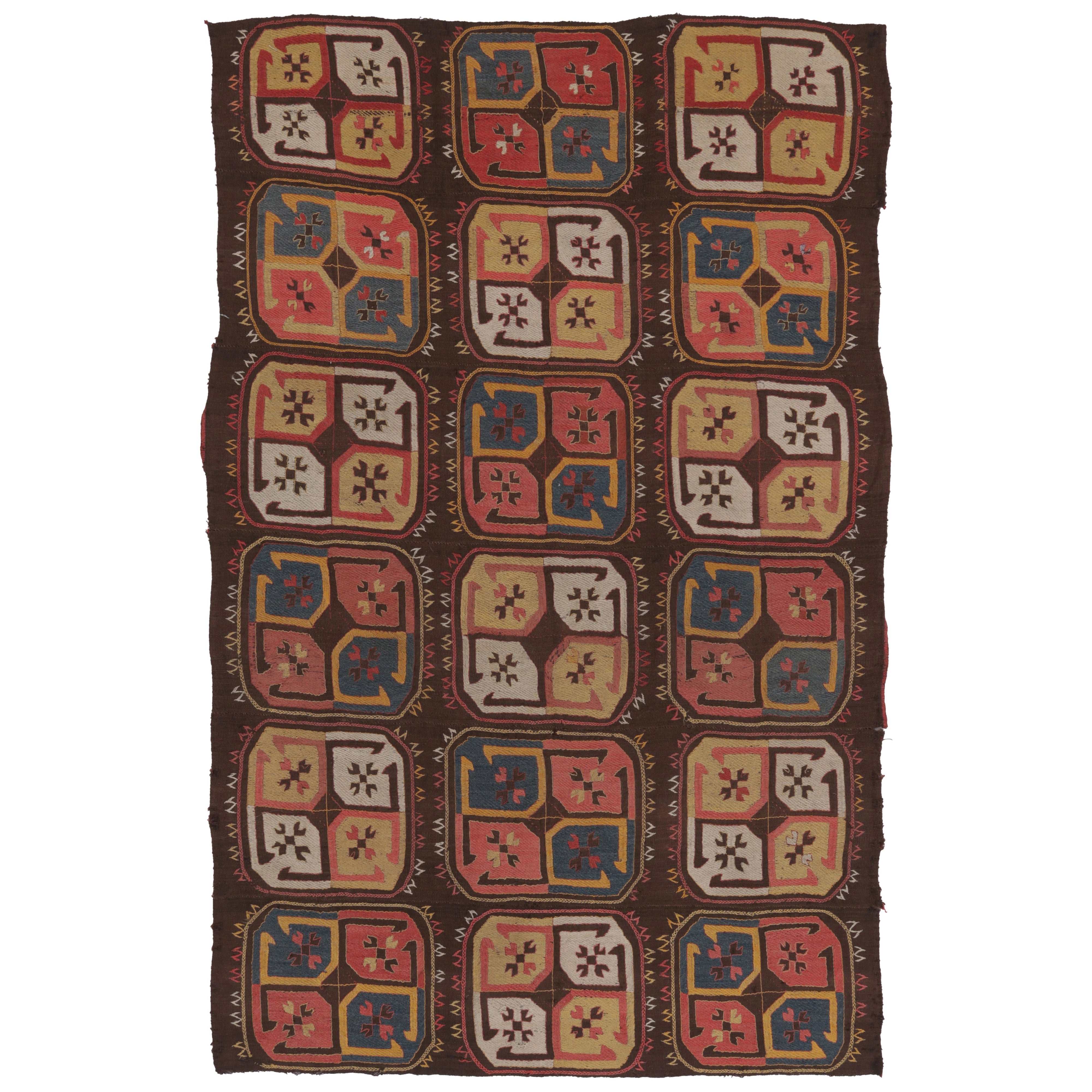 19th Century Antique Uzbek Embroidered Textile, Vibrant Medallions - Rug 
Kilim For Sale