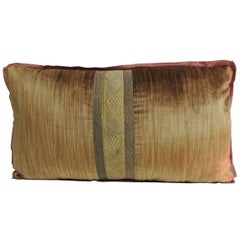 Antique Gold Silk Velvet and Metallic Trims Petite Lumbar Decorative Pillow