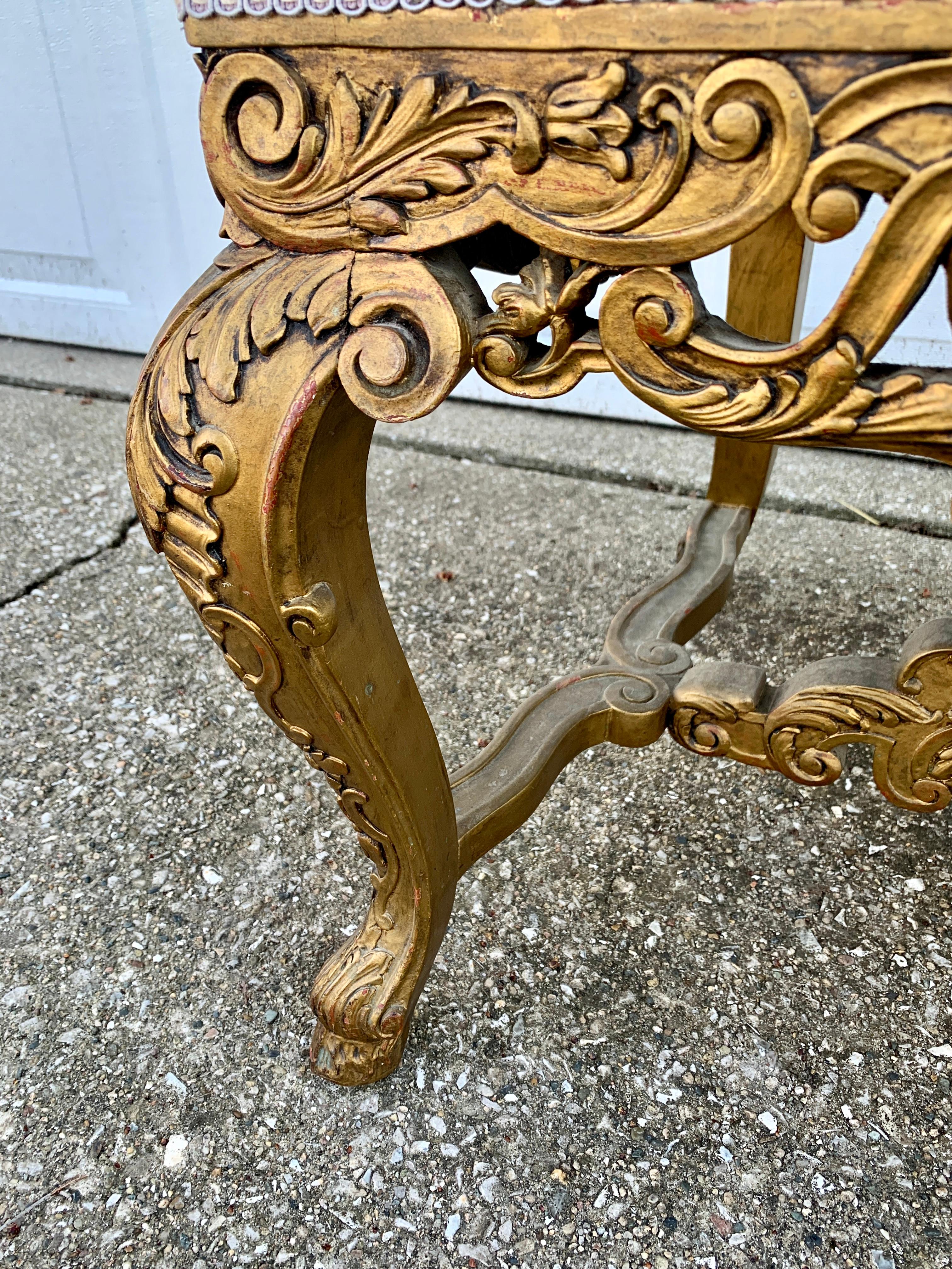 19th Century Antique Venetian Carved Gold Giltwood Throne Chairs, Pair For Sale 3