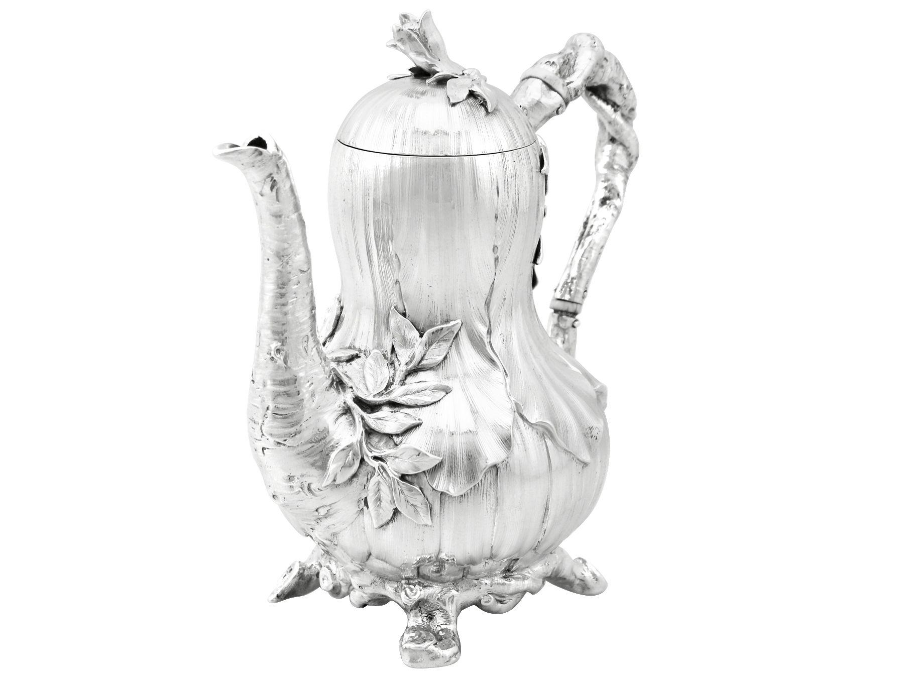 Mid-19th Century 19th Century Antique Victorian 1852 Sterling Silver Bachelor Coffee Pot For Sale
