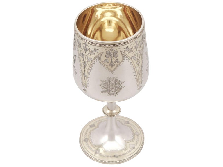An exceptional, fine and impressive antique Victorian sterling silver goblet; an addition to our wine and drinks related silverware collection

This exceptional, fine and impressive Victorian antique goblet has a circular bell shaped form onto a