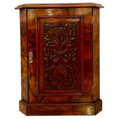 19th Century Antique Victorian Burr Walnut Carved Corner Cupboard