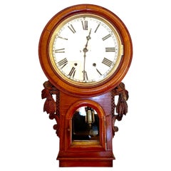 19th Century Antique Victorian Carved Walnut Eight Day Wall Clock