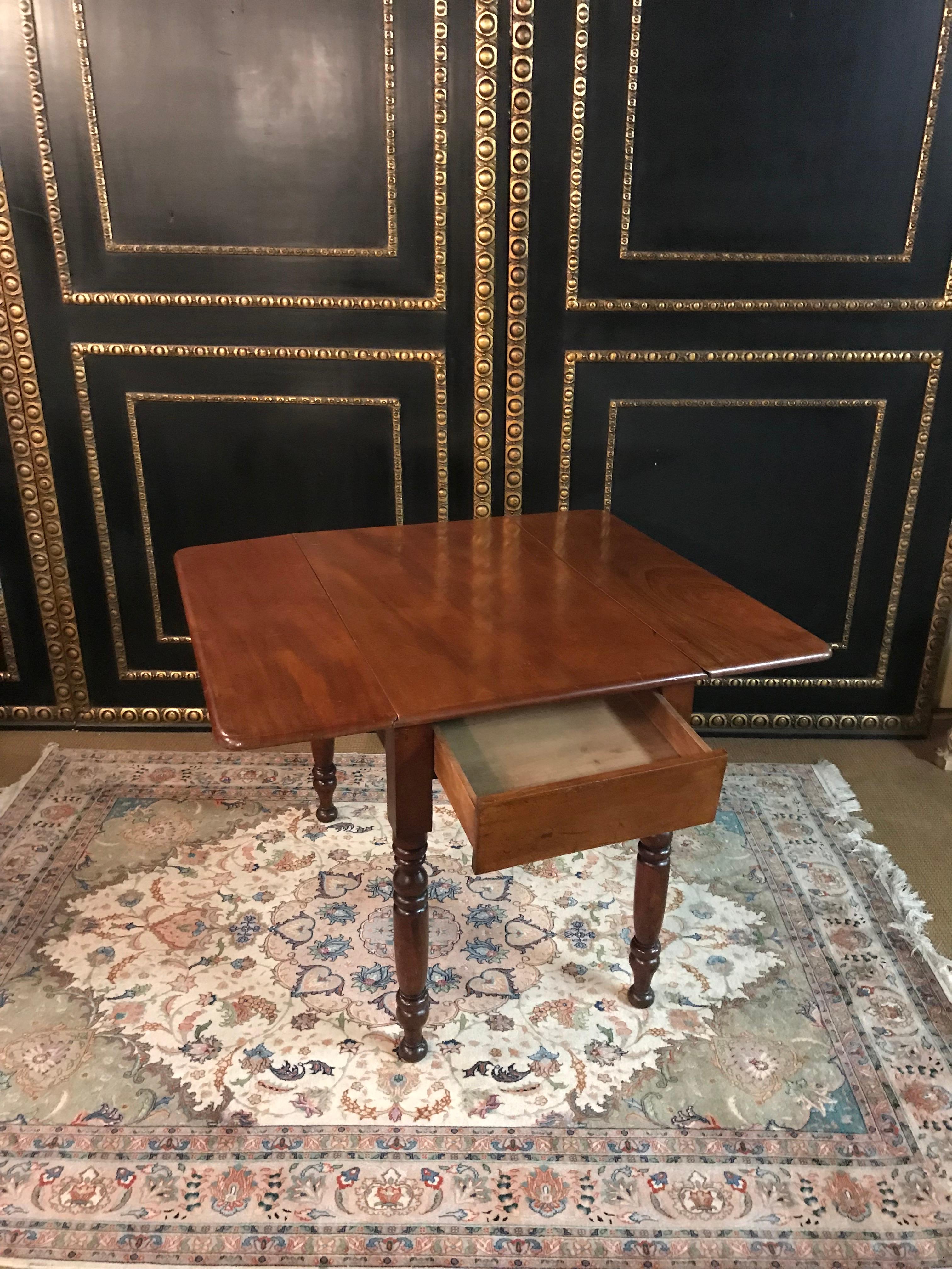 English 19th Century Antique Victorian Drop-Leaf Table, Solid Mahogany Wood