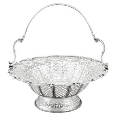 19th Century Antique Victorian English Silver Cake Basket
