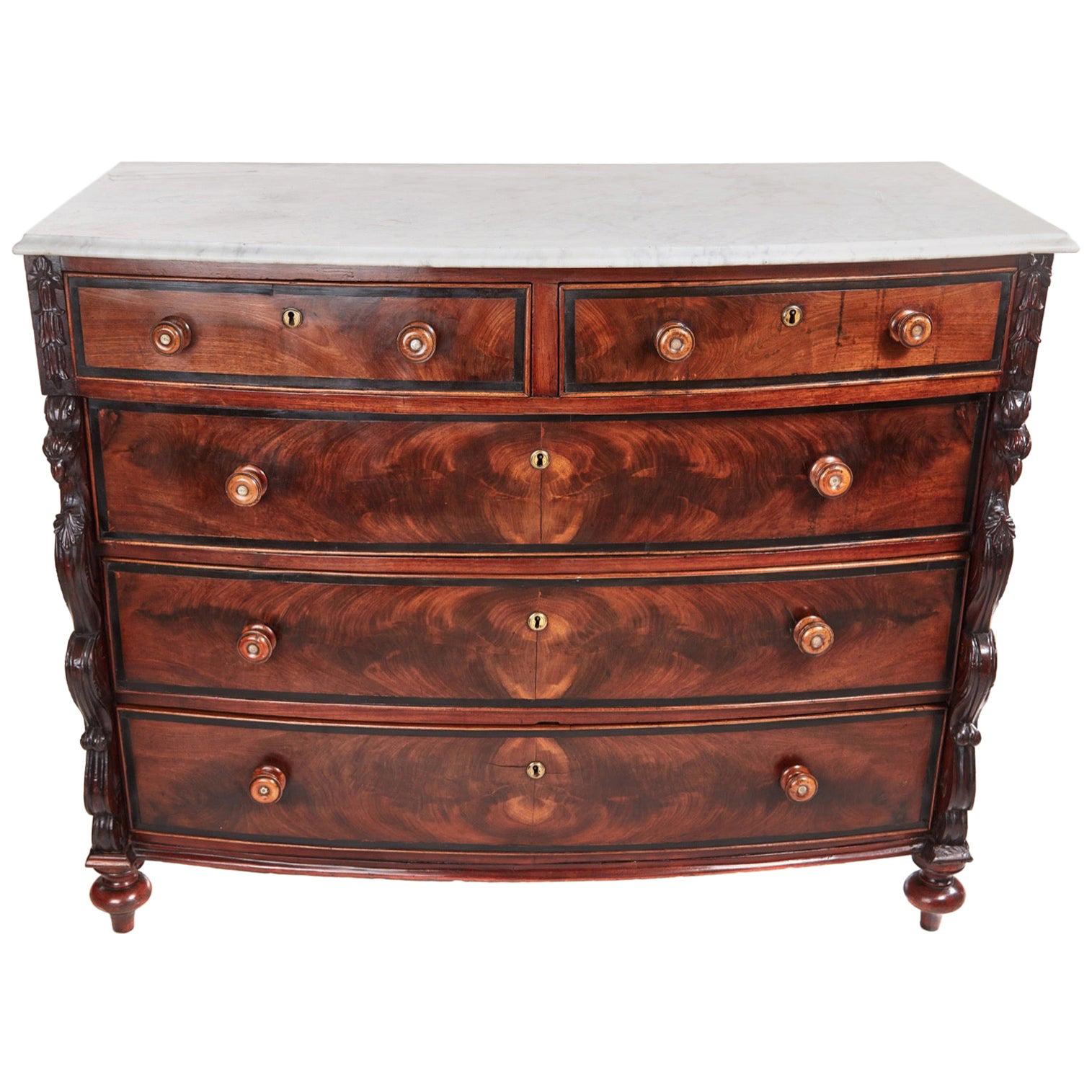 19th Century Antique Victorian Mahogany Bow Front Chest For Sale