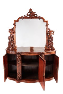 Antike viktorianische verspiegelte, geschnitzte Anrichte/Sideboard aus Nussbaumholz, 19. Jahrhundert