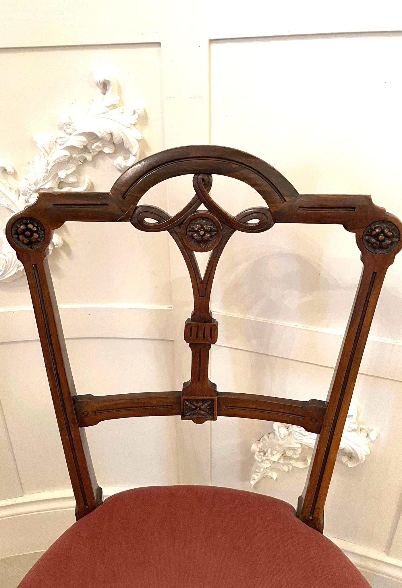 Hand-Carved 19th Century Antique Victorian Set of Four Walnut Dining Chairs For Sale