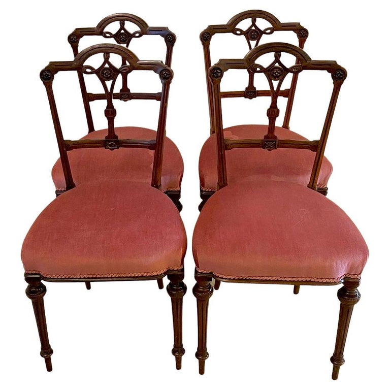19th Century Antique Victorian Set of Four Walnut Dining Chairs For Sale at  1stDibs | victorian antique dining chairs