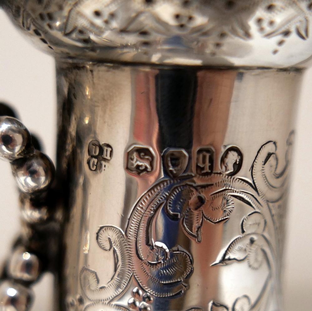 19th Century Antique Victorian Silver & Crystal Claret Jug London 1871 D&C Houle For Sale 7