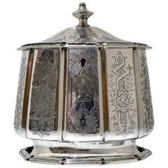 19th Century Antique Victorian Silver Plate Tea Caddy, circa 1855, Elkington