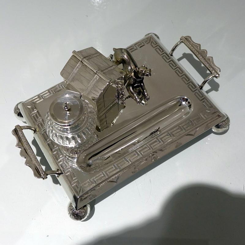 Late 19th Century 19th Century Antique Victorian Silver Plated Novelty Inkstand, circa 1870 For Sale