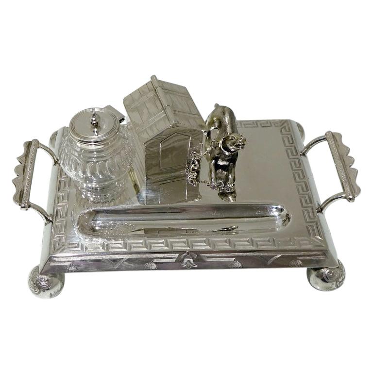 19th Century Antique Victorian Silver Plated Novelty Inkstand, circa 1870 For Sale