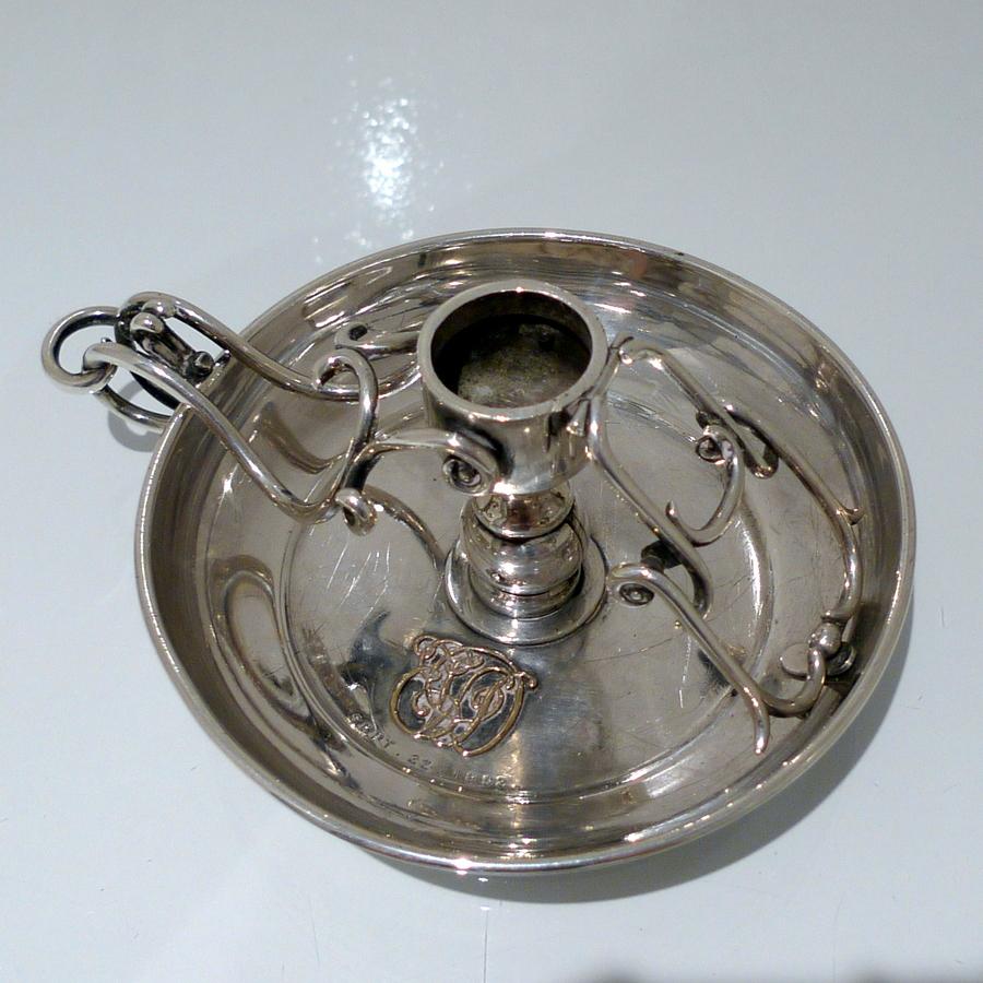 19th Century Antique Victorian Sterling Silver Collapsable Chamberstick London 1 For Sale 6