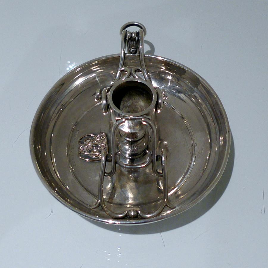 British 19th Century Antique Victorian Sterling Silver Collapsable Chamberstick London 1 For Sale