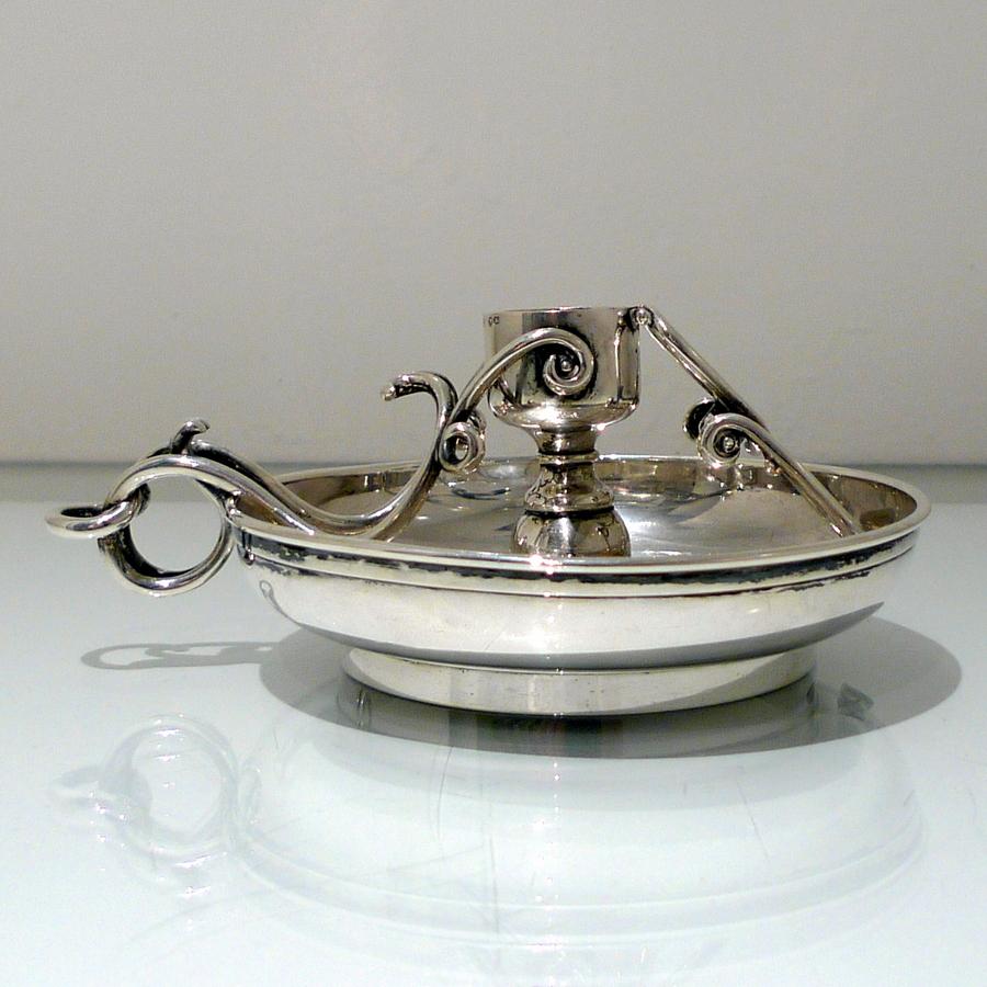 Late 19th Century 19th Century Antique Victorian Sterling Silver Collapsable Chamberstick London 1 For Sale