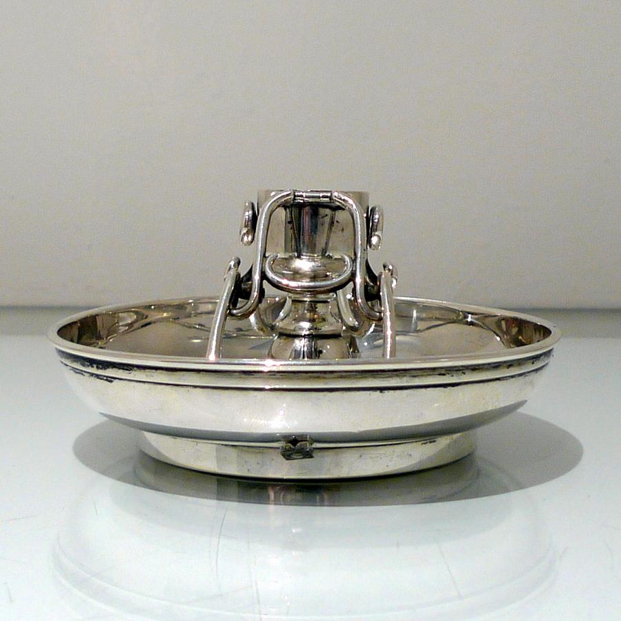 19th Century Antique Victorian Sterling Silver Collapsable Chamberstick London 1 For Sale 3
