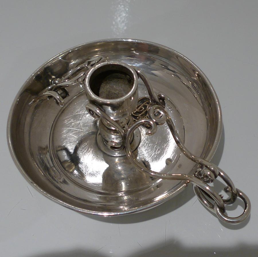 19th Century Antique Victorian Sterling Silver Collapsable Chamberstick London 1 For Sale 4
