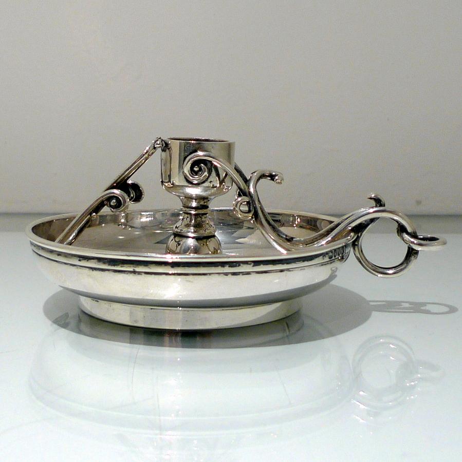 19th Century Antique Victorian Sterling Silver Collapsable Chamberstick London 1 For Sale 5