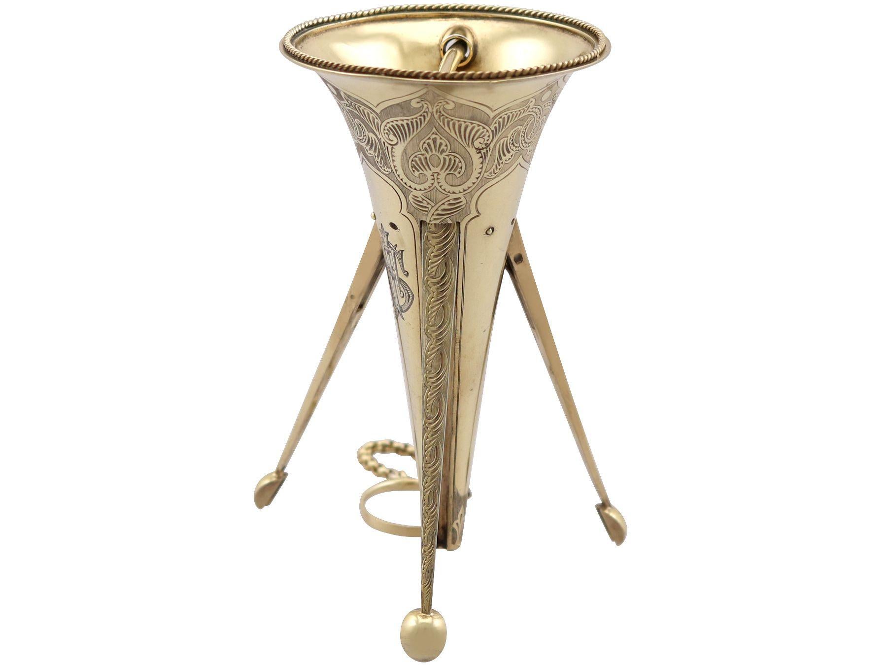 An exceptional, fine and impressive antique Victorian English sterling silver posy holder; an addition to our ornamental silverware collection.

This exceptional antique Victorian sterling silver posy holder has a conical shaped form onto three