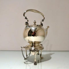 Antique Victorian Sterling Silver Tea Kettle and Stand Birmingham, 1874